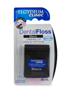 ELGYDIUM CLINIC DENTAL FLOSS BLACK, ΛΕΠΤΟ ΟΔΟΝΤΙΚΟ ΝΗΜΑ ΜΑΥΡΟΥ ΧΡΩΜΑΤΟΣ ΚΗΡΩΜΕΝΟ ΜΕ ΧΛΩΡΕΞΙΔΙΝΗ