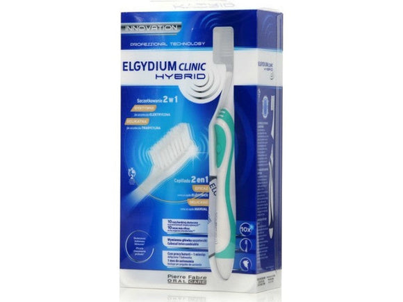 ELGYDIUM CLINIC HYBRID GREEN,ΥΒΡΙΔΙΚΗ ΟΔΟΝΤΟΒΟΥΡΤΣΑ 2 ΣΕ 1 ΗΛΕΚΤΡΙΚΗ & ΧΕΙΡΟΚΙΝΗΤΗ ΣΕ ΠΡΑΣΙΝΟ ΧΡΩΜΑ