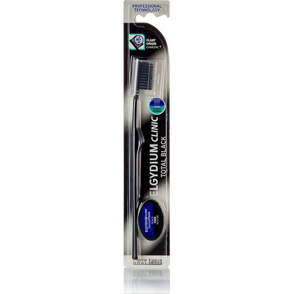 ELGYDIUM CLINIC TOTAL BLACK & ECH FLOSS 1/12,ΚΛΙΝΙΚΗ ΟΔΟΝΤΟΒΟΥΡΤΣΑ ΜΕ ΜΑΥΡΕΣ ΙΝΕΣ ΕΜΠΟΤΙΣΜΕΝΕΣ ΜΕ ΦΥΤΙΚΟ ΑΝΘΡΑΚΑ