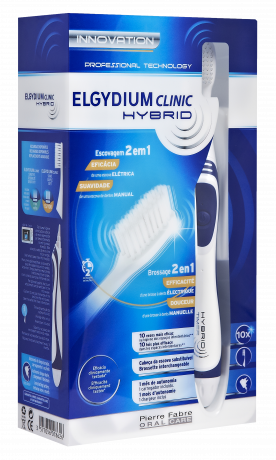 ELGYDIUM CLINIC HYBRID BLUE,ΥΒΡΙΔΙΚΗ ΟΔΟΝΤΟΒΟΥΡΤΣΑ 2 ΣΕ 1 ΗΛΕΚΤΡΙΚΗ & ΧΕΙΡΟΚΙΝΗΤΗ ΣΕ ΜΠΛΕ ΧΡΩΜΑ