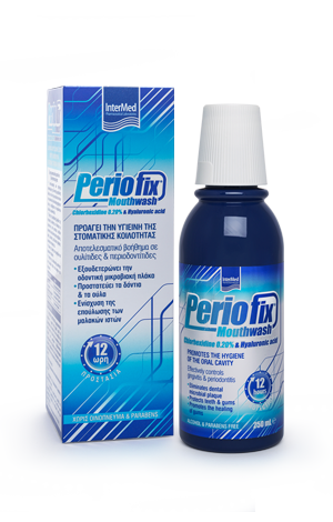 Periofix 0.20% Mouthwash,ΔΙΑΛΥΜΑ ΜΕ ΧΛΩΡΕΞΙΔΙΝΗ & ΥΑΛΟΥΡΟΝΙΚΟ ΟΞΥ ΠΟΛΛΑΠΛΗΣ ΠΡΟΣΤΑΣΙΑΣ ΣΤΟΜΑΤΙΚΗΣ ΚΟΙΛΟΤΗΤΑΣ