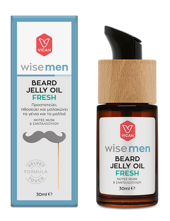 WISE MEN BEARD JELLY OIL FRESH,ΠΡΟΣΤΑΤΕΥΤΙΚΟ ΑΝΔΡΙΚΟ ΛΑΔΙ ΣΕ ΜΟΡΦΗ ΤΖΕΛ ΓΙΑ ΓΕΝΙΑ & ΜΑΛΛΙΑ ΜΕ ΝΟΤΕΣ MUSK ΚΑΙ ΣΑΝΤΑΛΟΞΥΛΟΥ