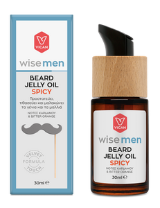 WISE MEN BEARD JELLY OIL SPICY,ΠΡΟΣΤΑΤΕΥΤΙΚΟ ΑΝΔΡΙΚΟ ΛΑΔΙ ΣΕ ΜΟΡΦΗ ΤΖΕΛ ΓΙΑ ΓΕΝΙΑ & ΜΑΛΛΙΑ ΜΕ ΝΟΤΕΣ ΚΑΡΔΑΜΟΥ ΚΑΙ ΠΙΚΡΟΥ ΠΟΡΤΟΚΑΛΙΟΥ