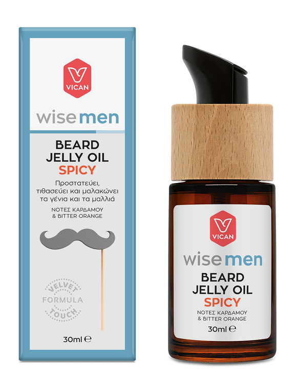 WISE MEN BEARD JELLY OIL SPICY,ΠΡΟΣΤΑΤΕΥΤΙΚΟ ΑΝΔΡΙΚΟ ΛΑΔΙ ΣΕ ΜΟΡΦΗ ΤΖΕΛ ΓΙΑ ΓΕΝΙΑ & ΜΑΛΛΙΑ ΜΕ ΝΟΤΕΣ ΚΑΡΔΑΜΟΥ ΚΑΙ ΠΙΚΡΟΥ ΠΟΡΤΟΚΑΛΙΟΥ
